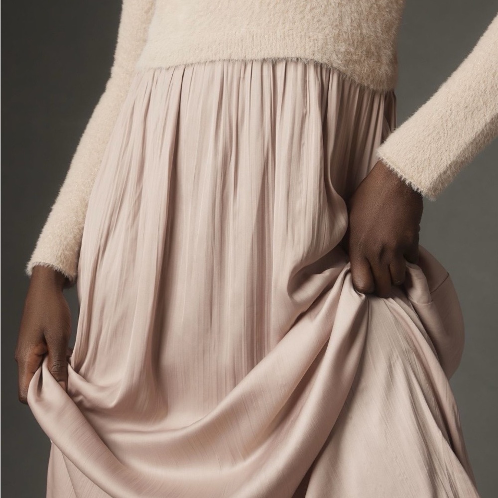 Anthropologie Thea Long-Sleeve Eyelash Twofer Sweater Dress in Neutral - Picture 3 of 5